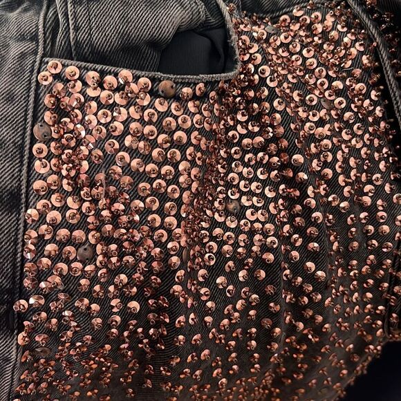 One Teaspoon Embellished Love Machine Jeans Wide Leg Dark Wash Sequin Studded - Picture 12 of 14